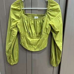 Chic Lime Green Ruched Blouse